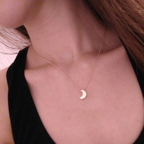 Tiny Dainty Mini Half Moon Gold Necklace - Picture 2 of 5